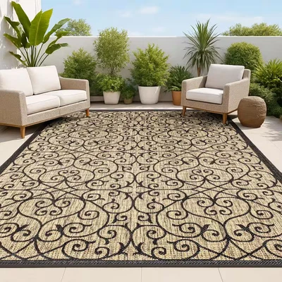 Madrid Vintage Filigree Black/Khaki 7 Ft. 9 In. X 10 Ft. Textured Weave Indoor/O - Image 1 of 4