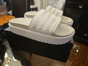 Adidas Adilette Platform Slides Cloud White Zero Metalic Grey IE9703 Women Sz 10 - Picture 1 of 5