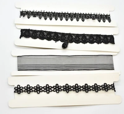 4 gargantillas ajustables florales y negras transparentes banda de encaje collar colgante lágrima Foto 1 de 3
