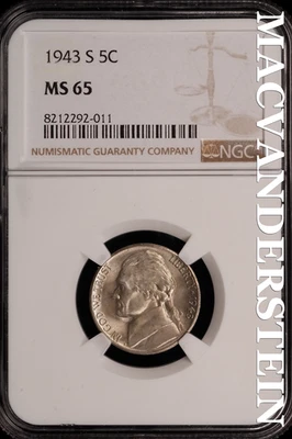 1943-S Jefferson Nickel - NGC MS 65 - Scarce  No Reserve  #SLJ95 - Image 1 of 2