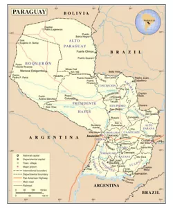 Paraguay Political Administrative Province Road Highway Rail City Country Map - Picture 1 of 1