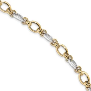 14K Solid Two Tone Gold Link Chain Bracelet - Picture 1 of 12