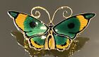 Vintage David Anderson Green & Yellow Enamel Butterfly Brooch 10.72gr