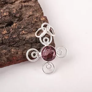 Natural Rhodolite Gemstone Pendant Band Unknown Silver Plated Jewelry For Girls - Picture 1 of 3