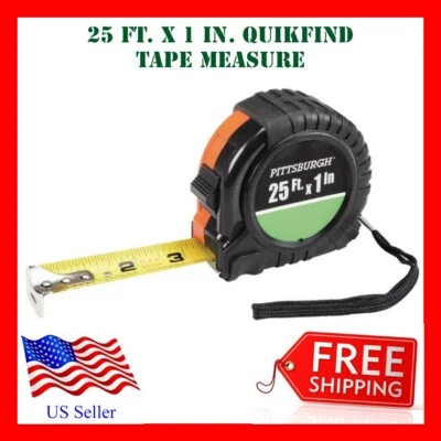 Pittsburgh 25ft x 1" Quick Find Rubber Grip & Thumb Lock Tape Measure- Brand New - Image 1 of 4