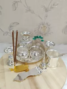 German Silver Pooja thali Set for Diwali/housewarming - 11 Pieces - Picture 1 of 2