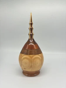Hand Carved Marquetry Inlay Pear Shaped Vessel with Lid - Picture 1 of 10