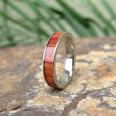 Alianza hawaiana hawaiana joyería madera titanio anillo de boda 4 mm #TRF-1001-04  Foto 1 de 4