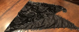 Black Velvet Embellished Beaded Fringed Shawl Wrap Scarf Evening Dressy Formal - Picture 1 of 16