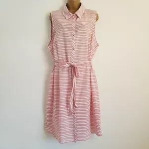 NEW Ex Ulla Popken Plus Size 20-28 Cotton Pink White Belted Striped Shirt Dress - Picture 1 of 6