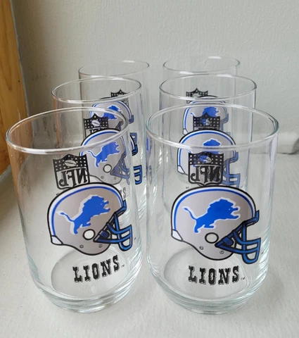 SET OF 6 VINTAGE DETROIT LIONS NFL ROCK GLASSES  Excellent Condition Cover