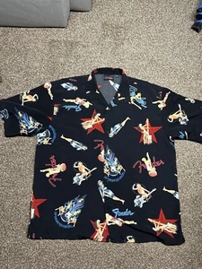 Fender Shirt Mens XL Black Graphic Da Vinci Button Up Model Guitars Rock & Roll - Picture 1 of 9