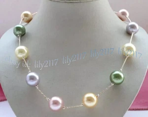 8-14mm Multicolor South Sea Shell Pearl Round Beads Necklace 14-36 inches - Picture 1 of 10