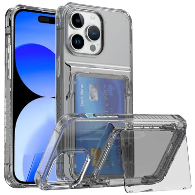 Case For iPhone 16 12 13 14 15 Pro Max Plus Card Holder Wallet Transparent Cover - Image 1 of 4