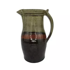 Brocca ceramica vintage vaso smalto marrone verde oliva nero caffè tè fatto a mano - Foto 1 di 8