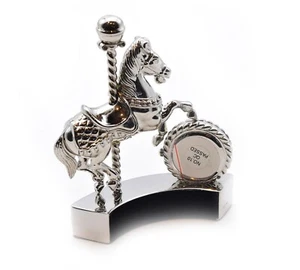 Elgin Collectible Mini Clock Carousel Horse Silver NEW  - Picture 1 of 4