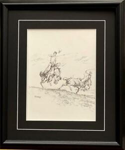 Will James Cowboys Team up Roping a Steer Art Print-Framed 20 x 17