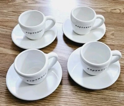 Brand New Pottery Barn Coffee House Demitasse Espresso Cup and Saucer Set of 4 - Image 1 of 4