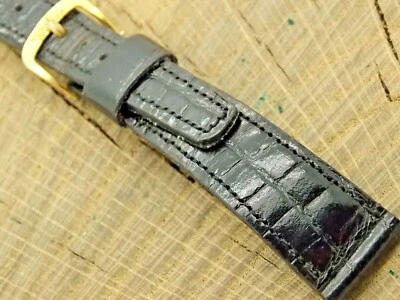 Correa de reloj vintage de cuero negro con hebilla tono dorado 17,5 mm Wyler usada Foto 1 de 4