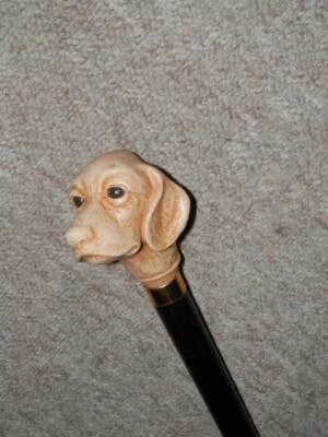 Vintage Walking Stick/Cane W/ Resin Spaniel Head Top & Gold Plate Collar - 87cm - Image 1 of 4