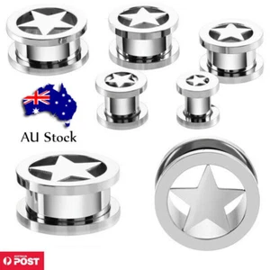 Star Tunnel Surgical Steel Ear Stretcher Plug Body Piercing Pentagram FREE Post - Picture 1 of 6