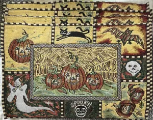 5 Vtg Tapestry Halloween Placemats Ghost Bat Mummy Black Cat Skull - Picture 1 of 10