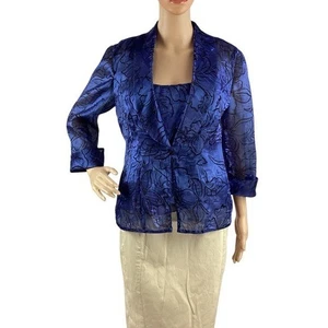 Alex Evenings blau Blumen Satin Tank und Jacke Set Größe M 2 Stück formell - Bild 1 von 8