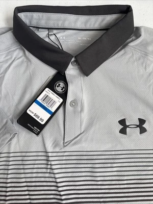 Polo de golf Under Armour para hombre XL NUEVO CON ETIQUETAS suelto gris negro Heatgear ISO-Chill a rayas Foto 1 de 4