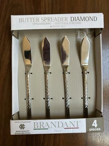 Brandani Italy 4Pc Butter Spreader Knifes Diamond High Quality Stainless Steel. - Picture 1 of 3