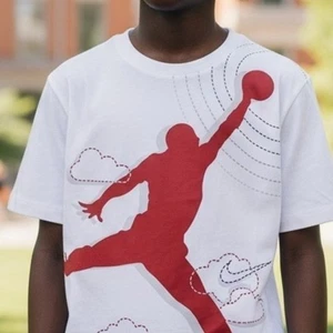 Camiseta Nike Jordan Jumpman Cloud Gráfica Blanca Roja Niños Talla S 8-10 AÑOS - Imagen 1 de 7