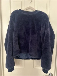 ASOS Navy Blue Teddy Bear Faux Fur Fleece Jumper Size Uk 16 - Picture 1 of 3