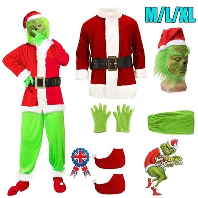 Adult Costume The Grinch Mens Christmas Santa Xmas Cosplay Fancy Outfit Set UK