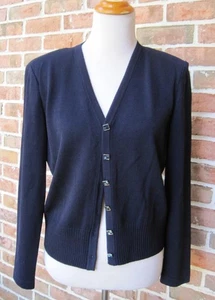 Cárdigan St John Evening azul marino cuello en V sin cuello botones de mosaico dorado talla 8 - Imagen 1 de 11