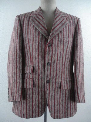 Vtg 1960's Men's S 38R Pierre Cardin Hacking Jacket Blazer Burgundy Striped USA - Image 1 of 4