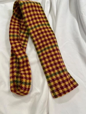 Vintage plaid burgundy/mustard skinny square bottom Rooster tie Macy's Mens  - Image 1 of 3