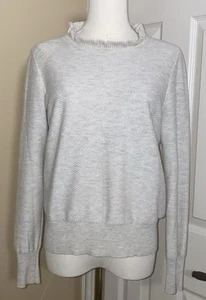 J. Suéter Crew Gris Jaspeado Suéter Talla Pequeña Mezcla Merino Escote Volantes - Imagen 1 de 7