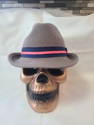 Fedora gris Izod 100 % lana con banda rosa y azul Foto 1 de 4