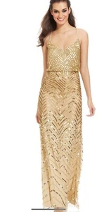 NWT Adrianna Papell Long Blouson Chevron Dress Gold Sequin Formal Gown Sz 6 $340 - Picture 1 of 24