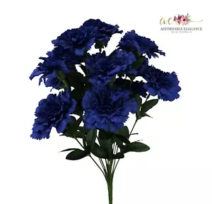 14 Dark Blue Navy Carnations Bush Artificial Silk Flowers Wedding Fake Bouquet - Picture 1 of 1