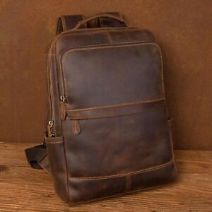 Buffalo Leather Backpack Shoulder Bag Laptop Rucksack Office School Handbag 15"