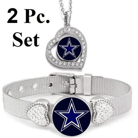 2PcSet Dallas Cowboys Womens Sterling Silver Necklace With Bracelet Cover