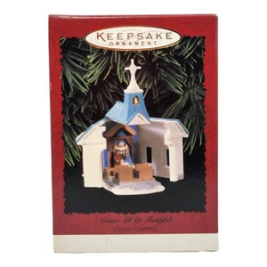 Hallmark 1996 ~ Come All Ye Faithful ~ Nativity Scene Church Keepsake Ornament - Picture 1 of 9