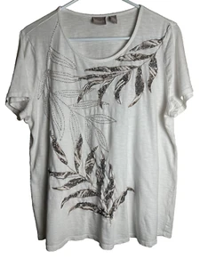 Chicos Women's Tee Off White Short Sleeves Bling! Pattern on Front Sz. 2 - Picture 1 of 5