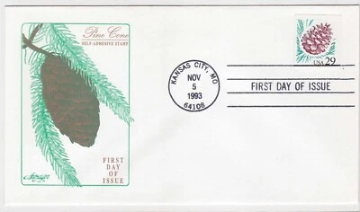 TurtlesTradingPost- Pine Cone Self Adhesive 1993 #2491 FDC- Artcraft Cachet - Image 1 of 2