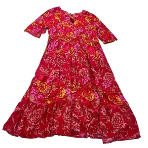 Vestido midi floral rojo con capas de Margaux Riviera para mujer bohemio chic talla XL viscosa - Imagen 1 de 9