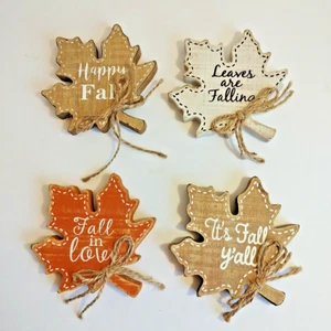 Lot of 4 Wood Tabletop Seasonal Decor Fall Autumn Thanksgiving Harvest Leaves - Picture 1 of 14