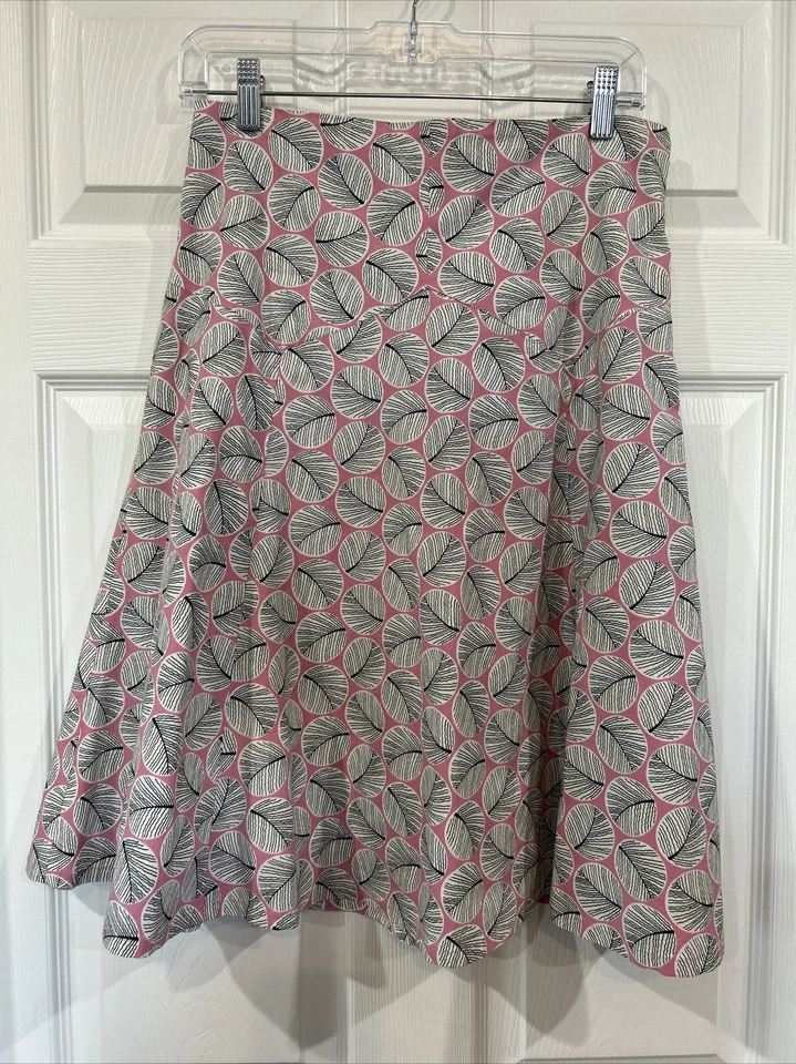 Falda Elevenses Anthropologie Rosa Blanco Estampado Art Deco Línea A Algodón Elástico 6 Foto 1 de 4