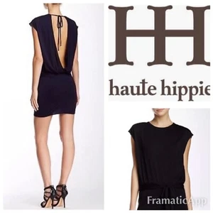 * Vestido drapeado manga corta Haute Hippie negro talla L rayón jersey bx11 $395 - Imagen 1 de 2