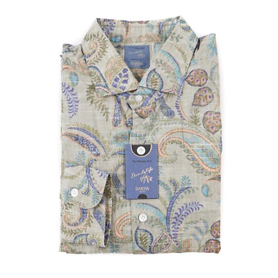 Barba Extra-Slim Floral Paisley Print Lightweight Cotton-Linen Shirt XL (Fits L) - Image 1 of 4