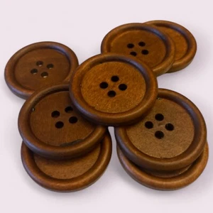 Large Round Brown 35mm Wooden Sewing Buttons Scrapbooking 4 Holes Crafts - Picture 1 of 21
